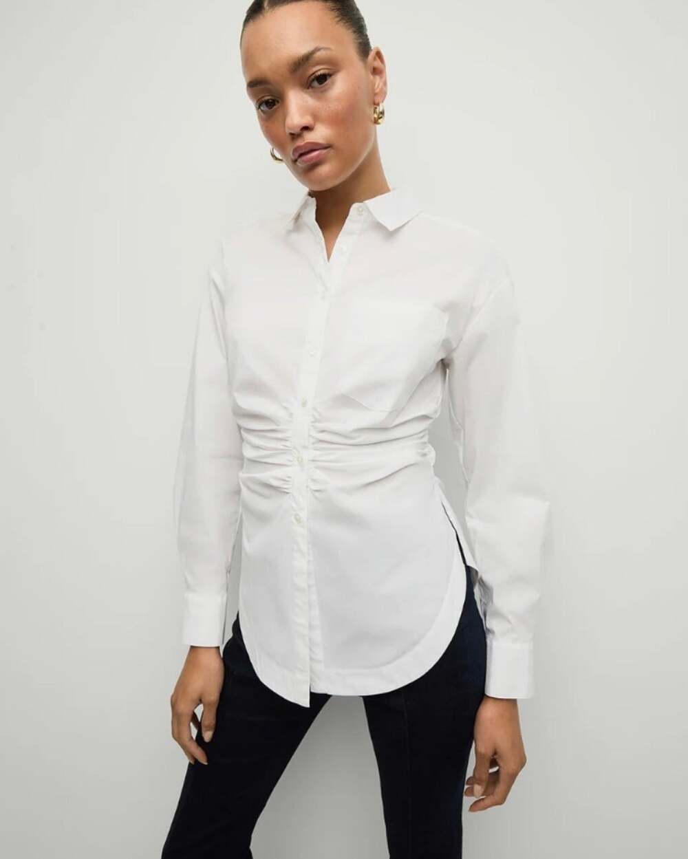 Veronica Beard White Bosco Ruched Shirt - Size 6